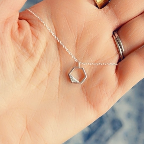 Silver Hexagon Necklace with Cubic Zirconia - Picture 5 of 10